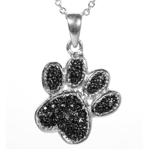 Black Diamond Accented Silver Paw Pendant