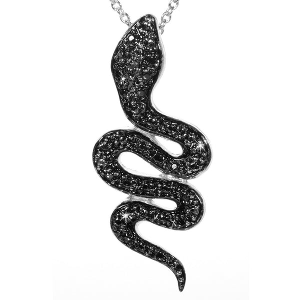 Black Diamond Accented Silver Snake Pendant